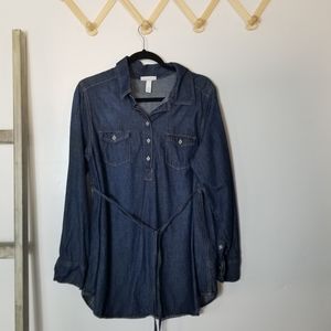 LIZ LANGE MATERNITY JEAN TUNIC WITH BELT SIZE LARGE